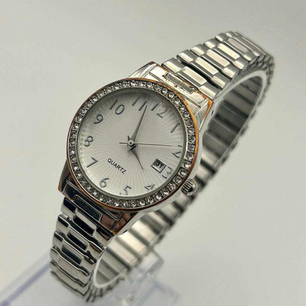 Accutime Silver-tone Crystal Bezel Women’s Watch Working New Battery